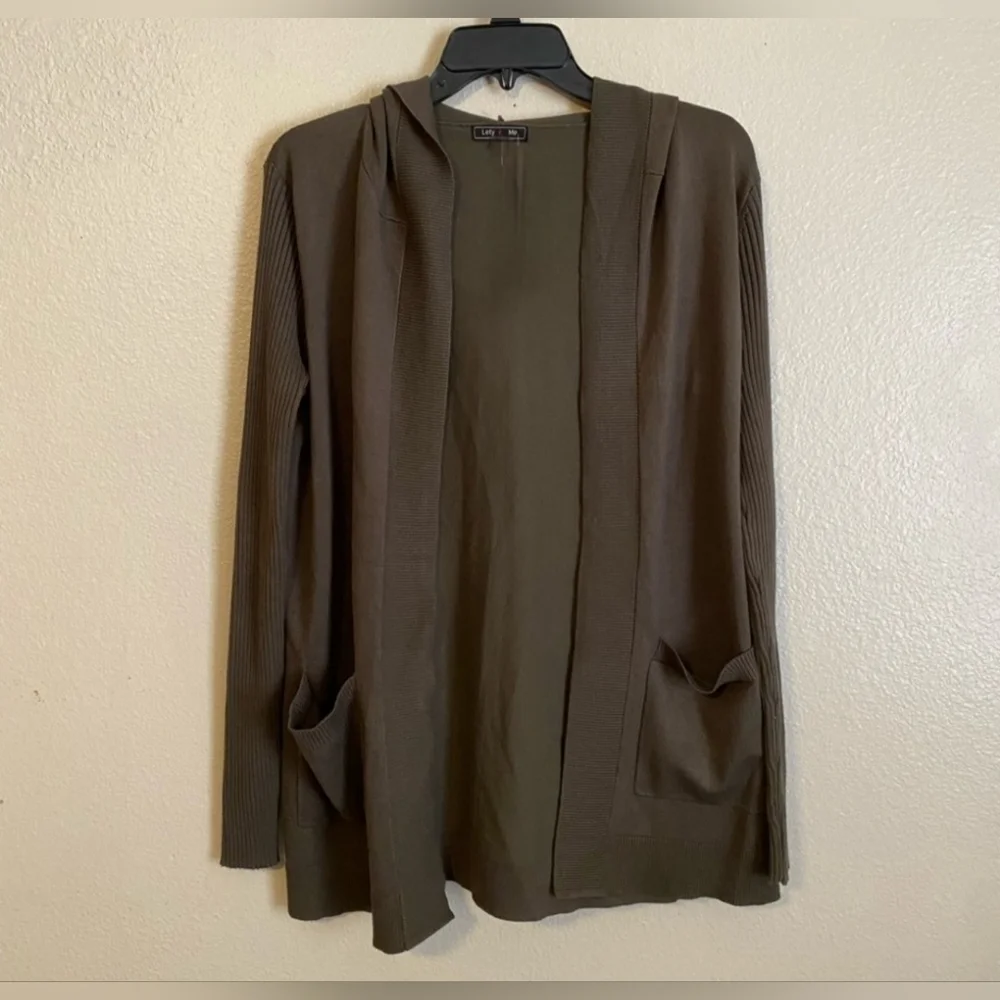 NWOT | Lety & Me | Adelie Hooded Rib Sleeve Cardigan | Medium | Olive Green - Picture 4 of 11